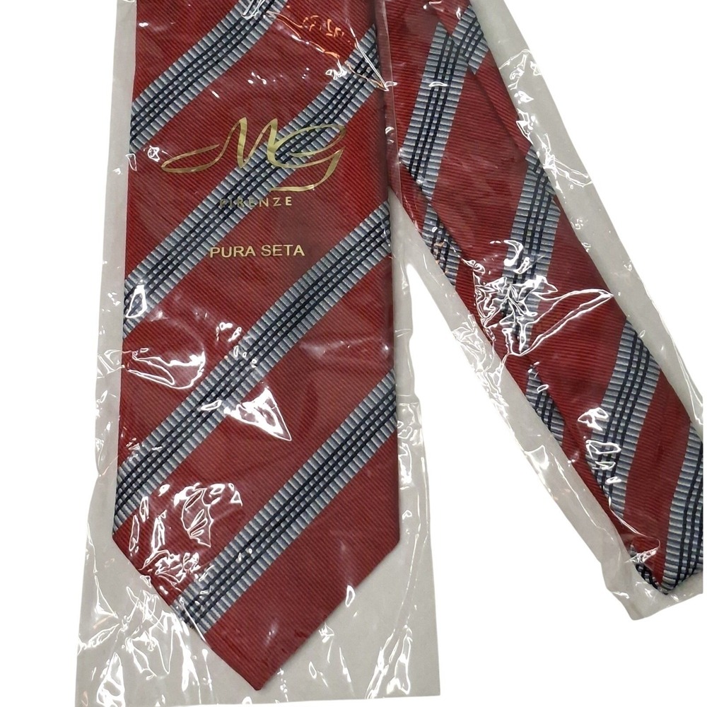 Mens Necktie MG Firenze Red‎ Silk Striped Tie Made in Italy New